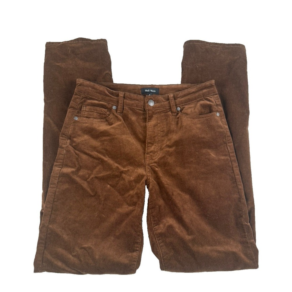 Well Worn Corduroy Pants Womens 4 27 Brown Stretch Straight Leg 5 Pocket
